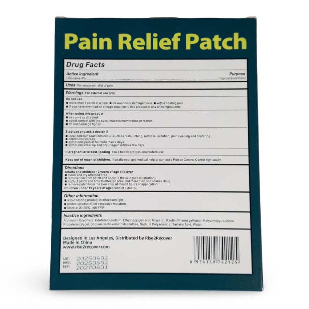 Rise2Recover Lidocaine Pain Relief Patch Maximum Strength 4% Lidocaine